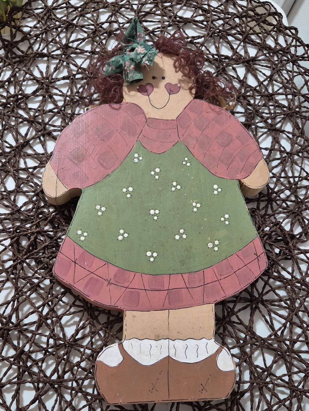 Handpainted Folk Art Wooden Girl Wall Hanging